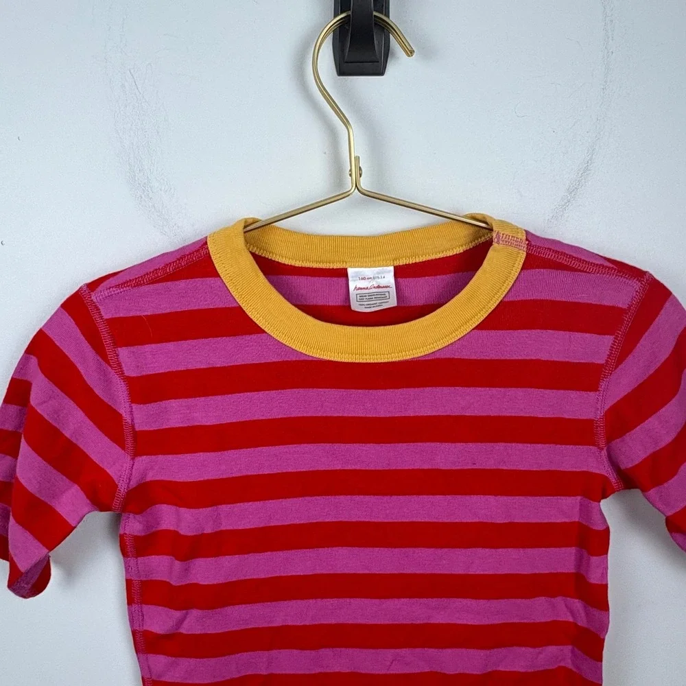 Hanna Andersson Kids Pink Red Striped Organic Cotton Pajama Top Size 160  US 14